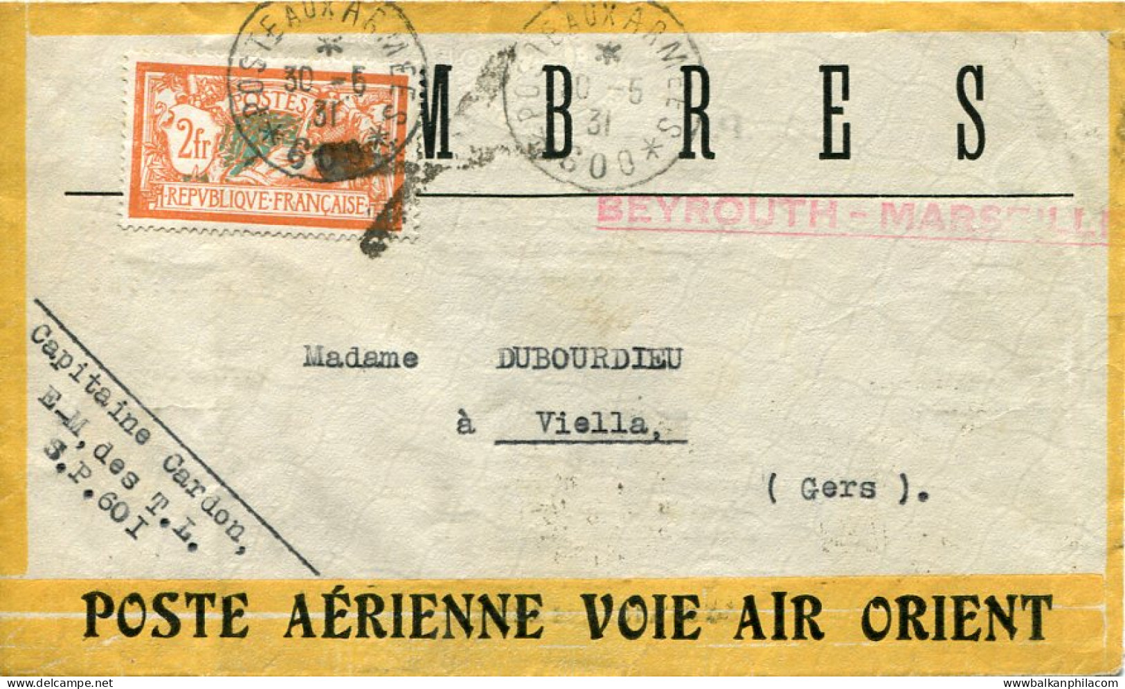 1931 Lebanon Air Orient Flight Cover - Other & Unclassified