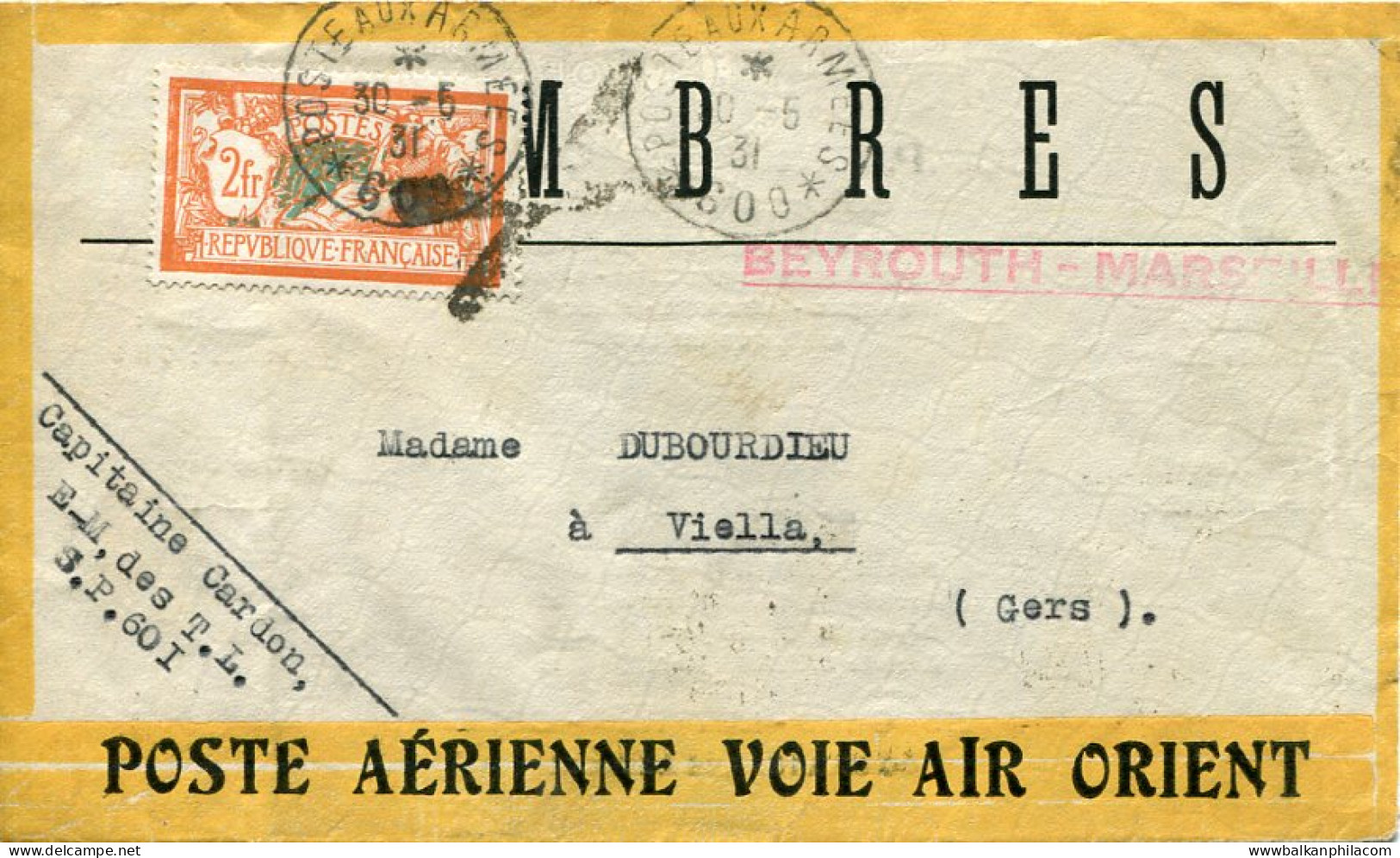 1931 Lebanon Air Orient Flight Cover - Sonstige & Ohne Zuordnung