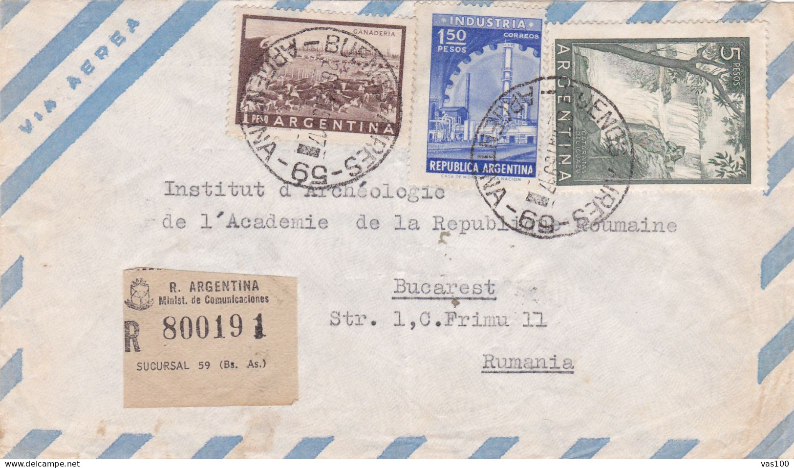 HISTORICAL DOCUMENTS  REGISTERED   COVERS NICE FRANKING 1959 ARGENTINA - Storia Postale
