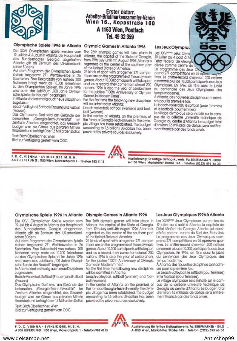 OLYMPIC GAMES ATLANTA, X2  COVERS FDC  1996  AUSTRIA - Estate 1996: Atlanta