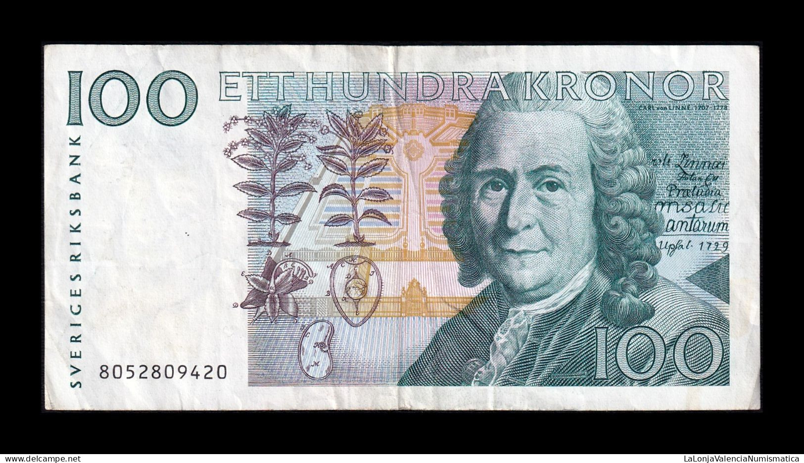 Suecia Sweden 100 Kronor Carl Von Linné 1988 Pick 57a Mbc Vf - Suède
