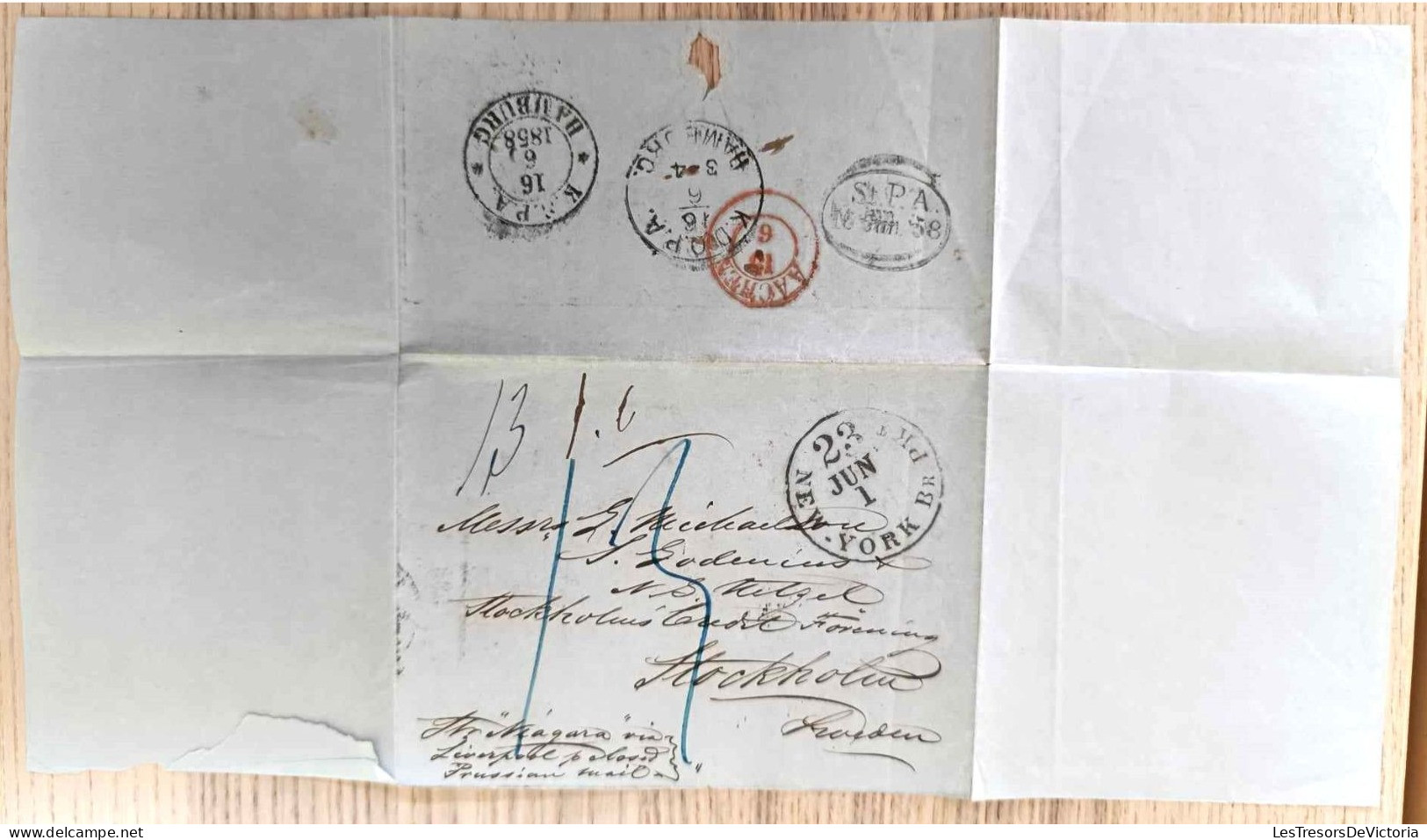 Folded Letter Outer Shee - New York To Stackholm, Sweden - 1 June 1858 - …-1845 Vorphilatelie