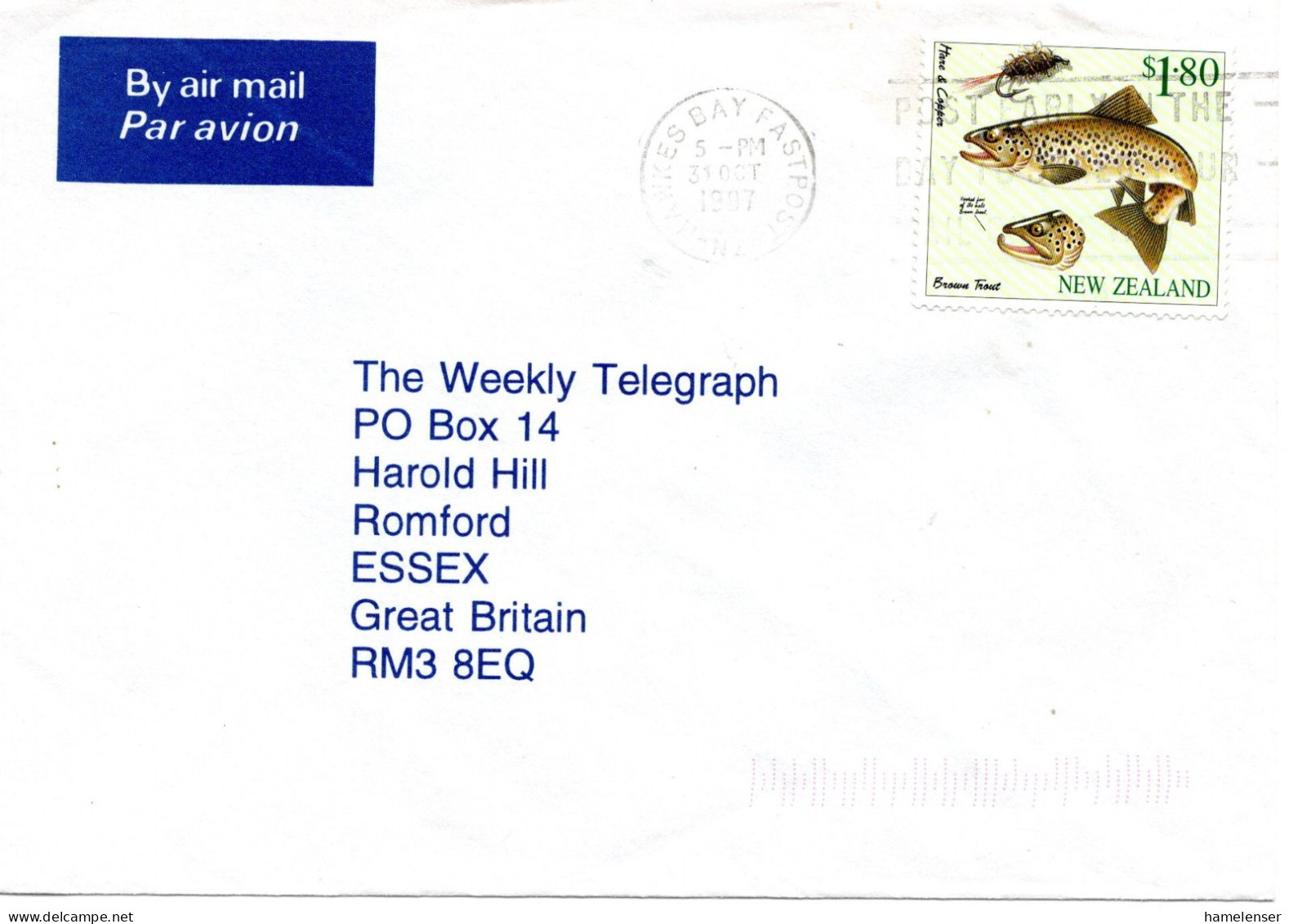 76313 - Neuseeland - 1997 - $1,80 Forelle EF A LpBf HAWKES BAY -> Grossbritannien - Vissen