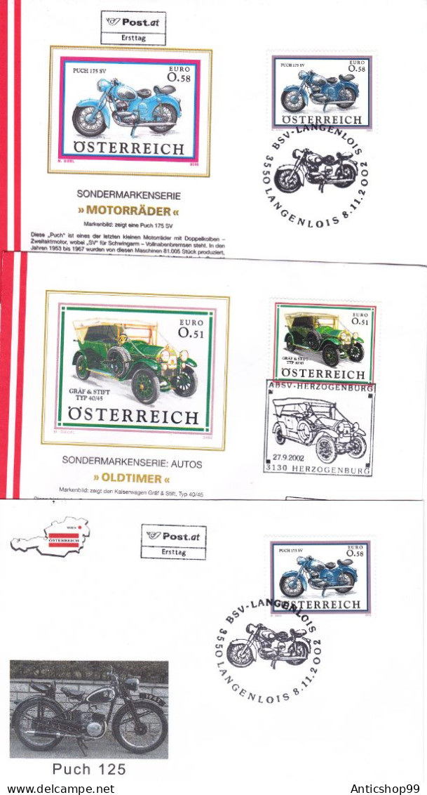 MOTORCYCLE ,LANGENLOIS,  X3  COVERS FDC  2002  AUSTRIA - Motos