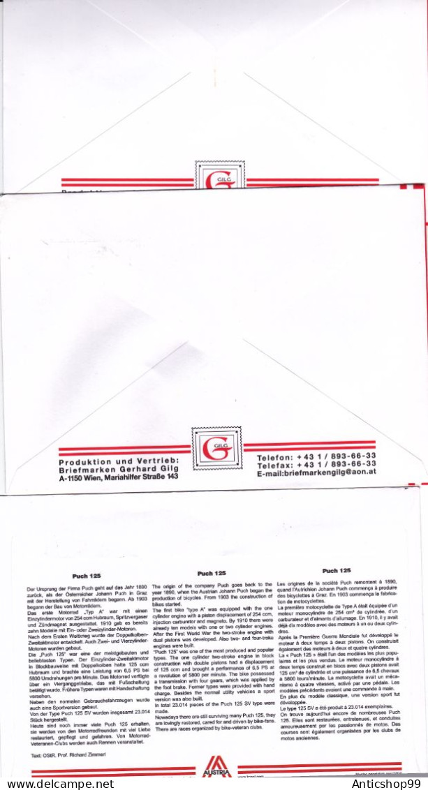 MOTORCYCLE ,LANGENLOIS,  X3  COVERS FDC  2002  AUSTRIA - Motorfietsen