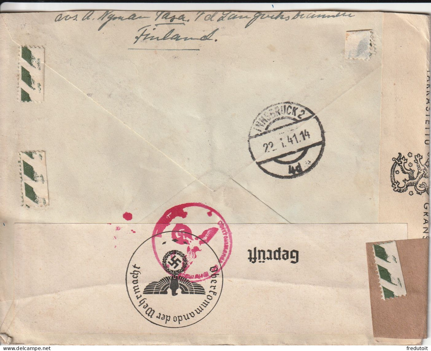 FINLANDE - LETTRE Censurée De Vaasa Le 17/01/1941 Pour Innsbruck - Briefe U. Dokumente