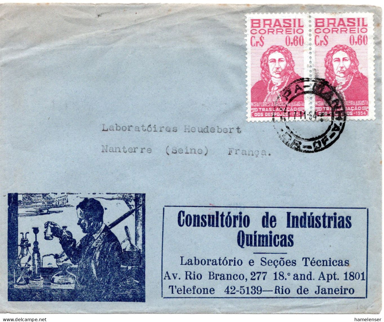 76314 - Brasilien - 1954 - 2@Cr$0,60 A Bf ... -> Frankreich - Briefe U. Dokumente