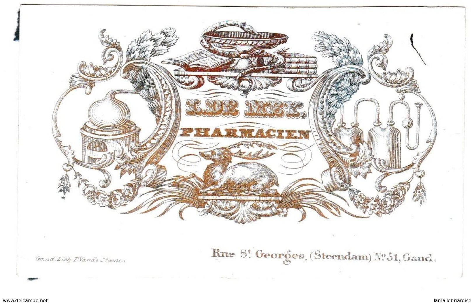 Belgique "Carte Porcelaine" Porseleinkaart, L. De Mey, Pharmacien ,Gand, Dim 95x59mm - Porcelana