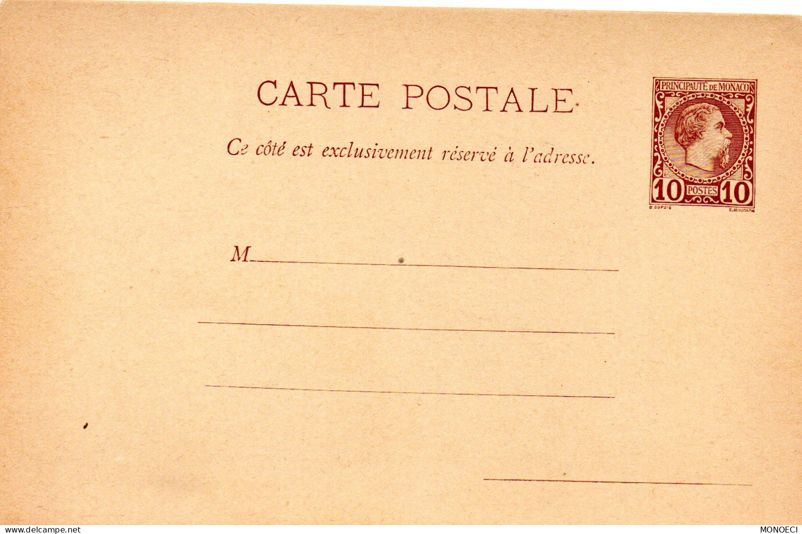 MONACO -- MONTE CARLO -- Entier Postal -- Carte Postale -- 10 C. Brun Sur Jaune Paille Prince Charles III - Postwaardestukken