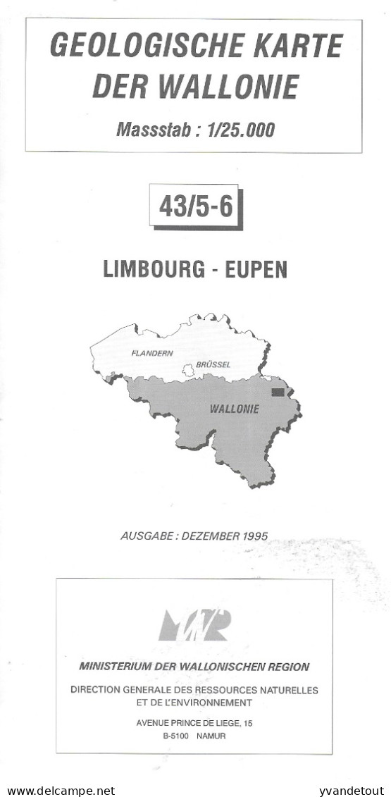 Limbourg - Eupen - Carte Géologique De Wallonie - Avec Notice Explicative - Sous étui Plastique - Belgique