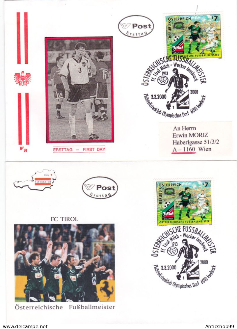 SOCCER,  X2  COVERS FDC  2000  AUSTRIA - Championnat D'Europe (UEFA)