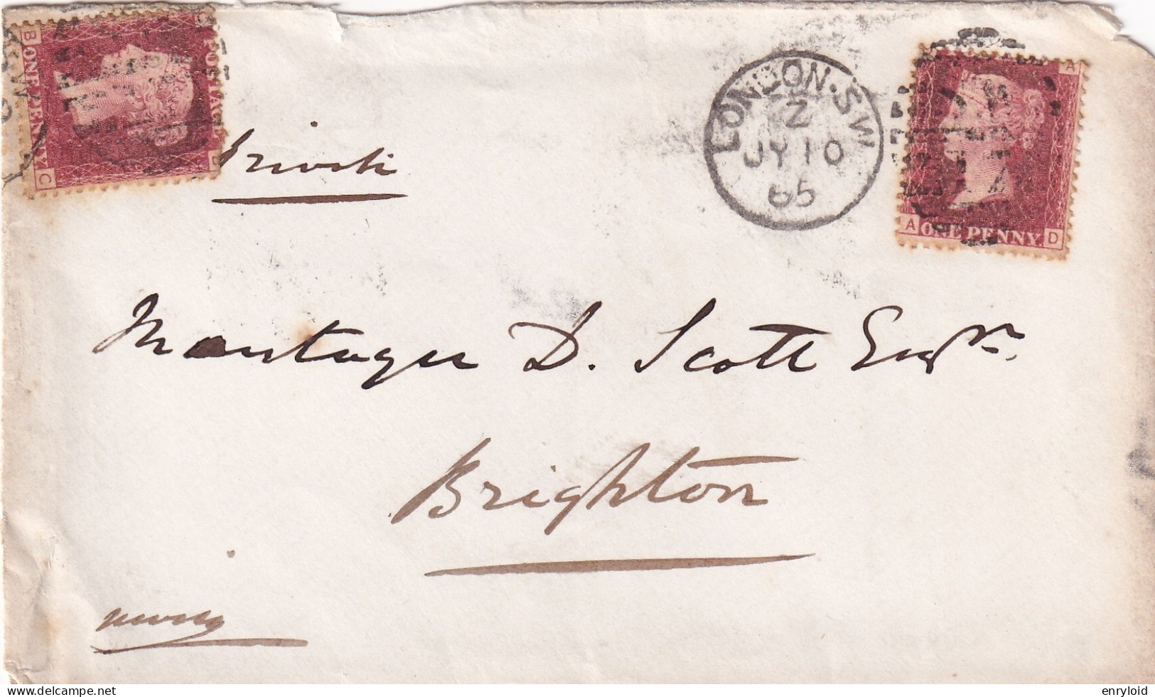 1865 - One Penny Red - Storia Postale