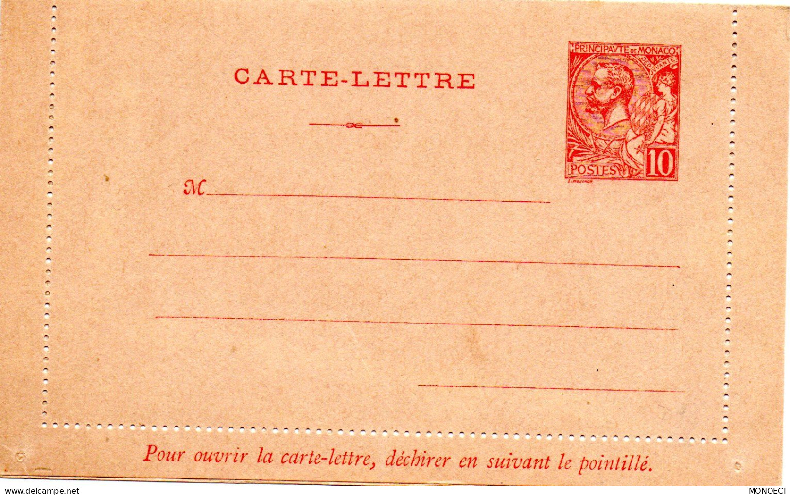 MONACO -- MONTE CARLO -- Entier Postal -- Carte-Lettre -- 10 C. Rose Sur Gris (1906) Prince Albert 1er - Postal Stationery