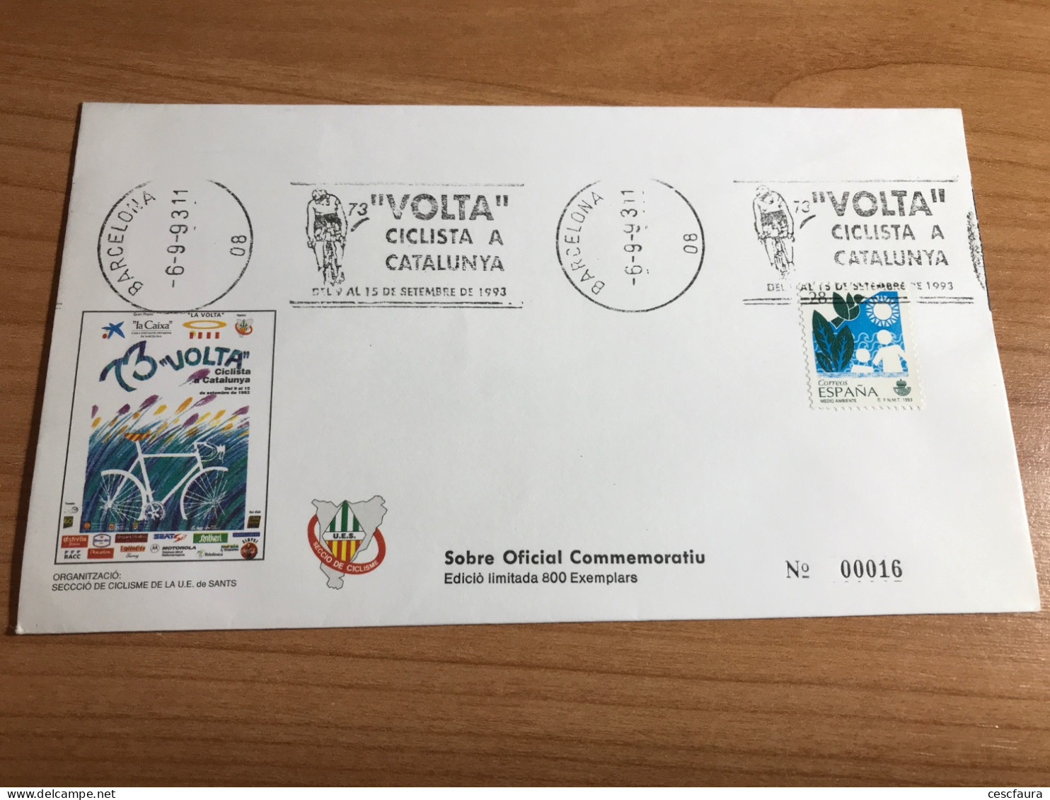 Enveloppe Officielle Commémorative Numérotée 73e Tour Cycliste De Catalogne 1993 Num. 016/800 Volta Ciclista A Catalunya - Cycling