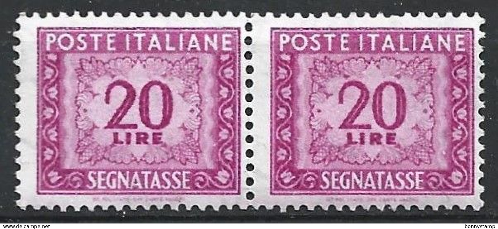 Repubblica Italiana, 1955/66 - 20 Lire Segnatasse, Fil. Stelle, Coppia - Nr.114 MNH** - Portomarken