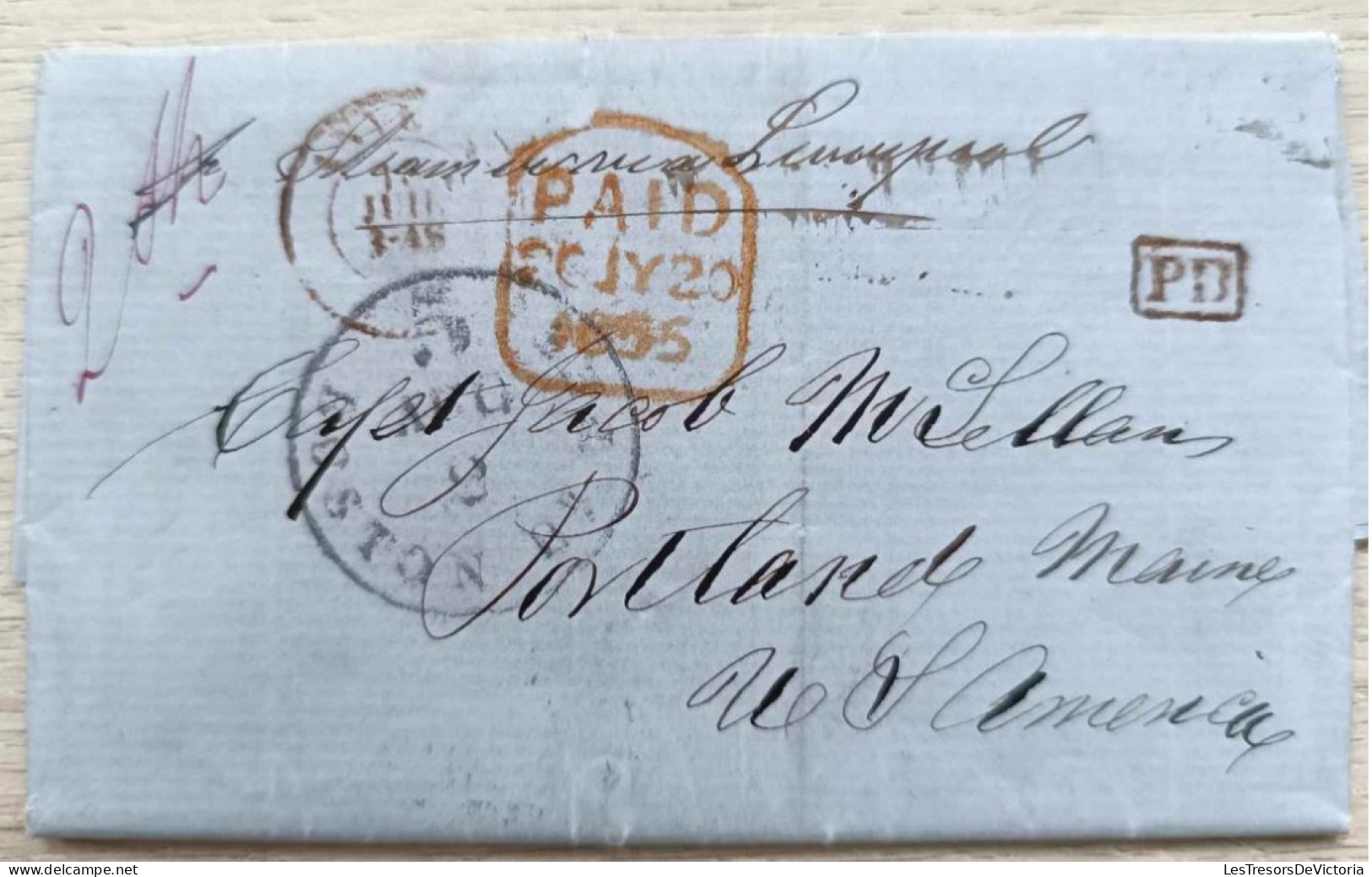 Folded Letter  - Antwerper - Belgium - To Portland - Maine - 15 July 1855 - Other & Unclassified