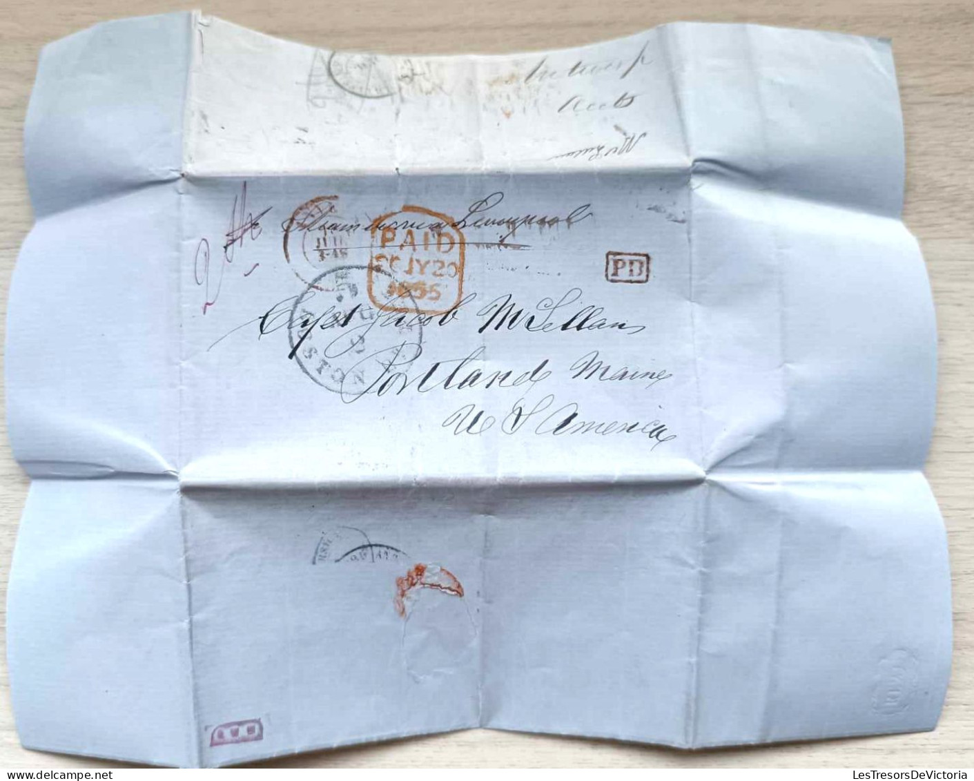 Folded letter  - Antwerper - Belgium - to Portland - Maine - 15 july 1855