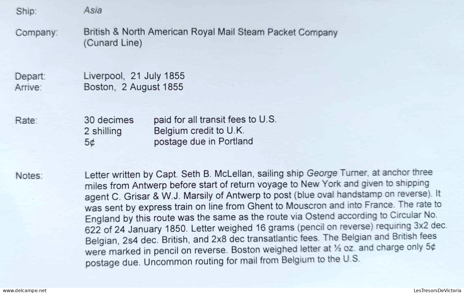 Folded letter  - Antwerper - Belgium - to Portland - Maine - 15 july 1855