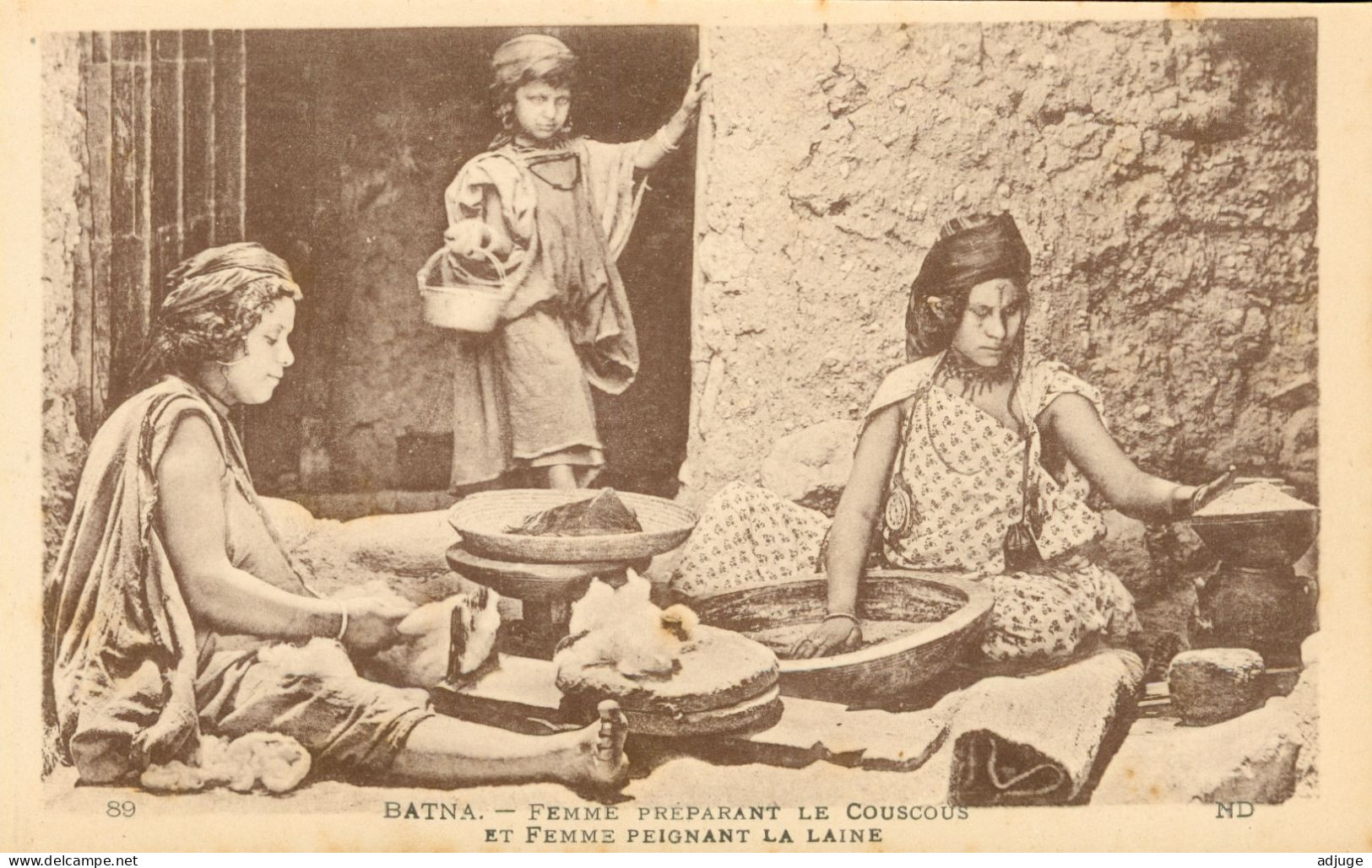 CPA - Algérie - BATNA - Femme Préparant Le Couscous Et Femme Filant La Laine- Ref. LL N° 89 _ - Batna