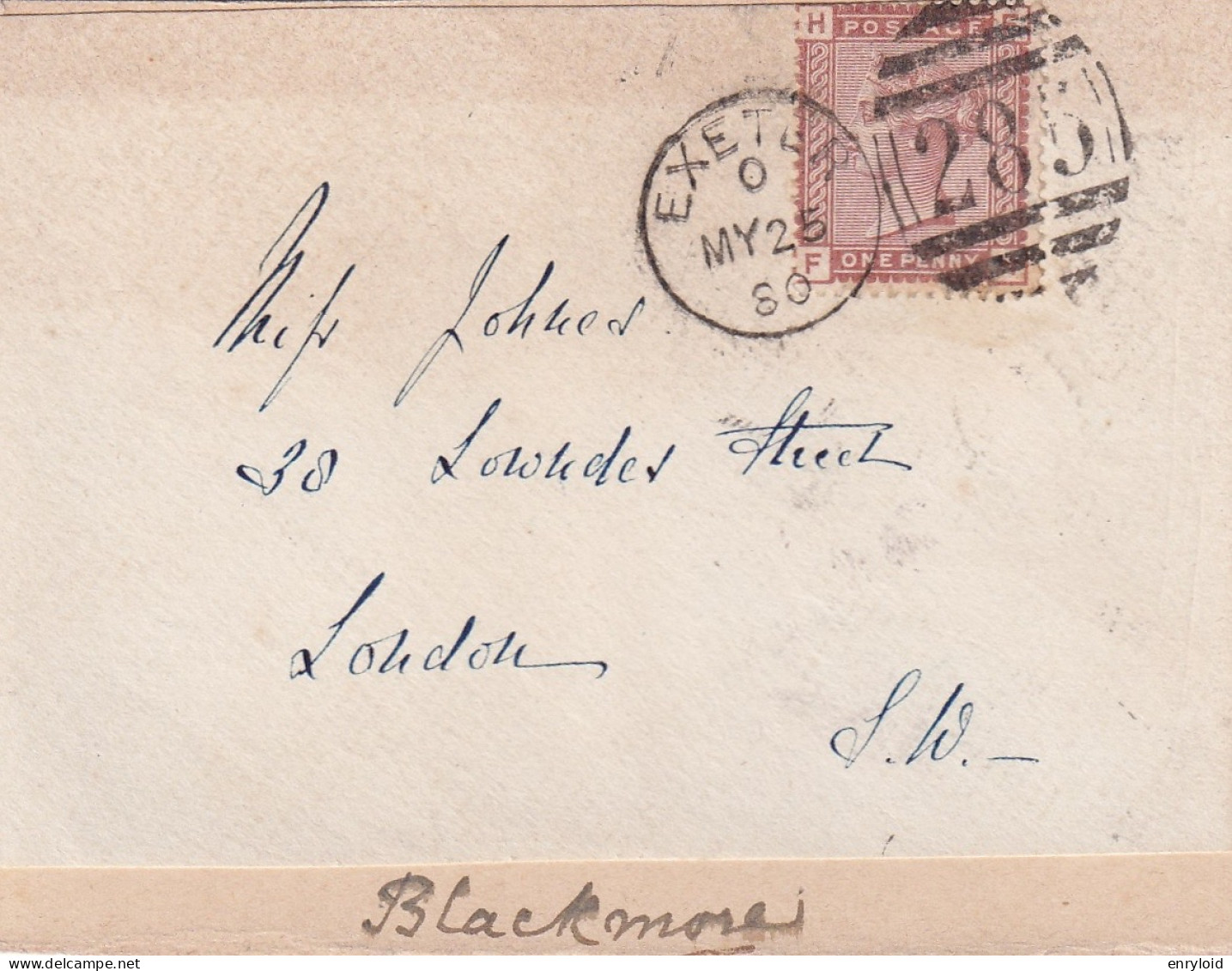 1880 - One Penny Red Exeter - Brieven En Documenten