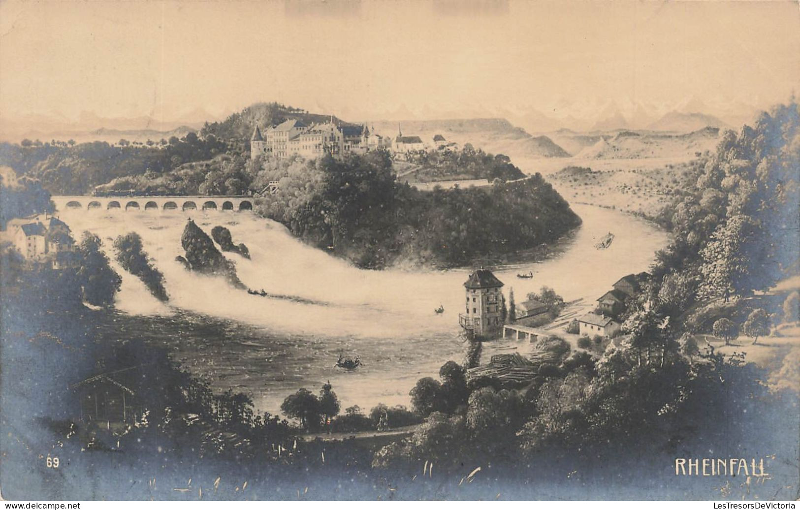 SUISSE - Rheinfall - Vue D'un Château Au Loin - Un Pont - Un Grand Lac - Carte Postale Ancienne - Neuhausen Am Rheinfall