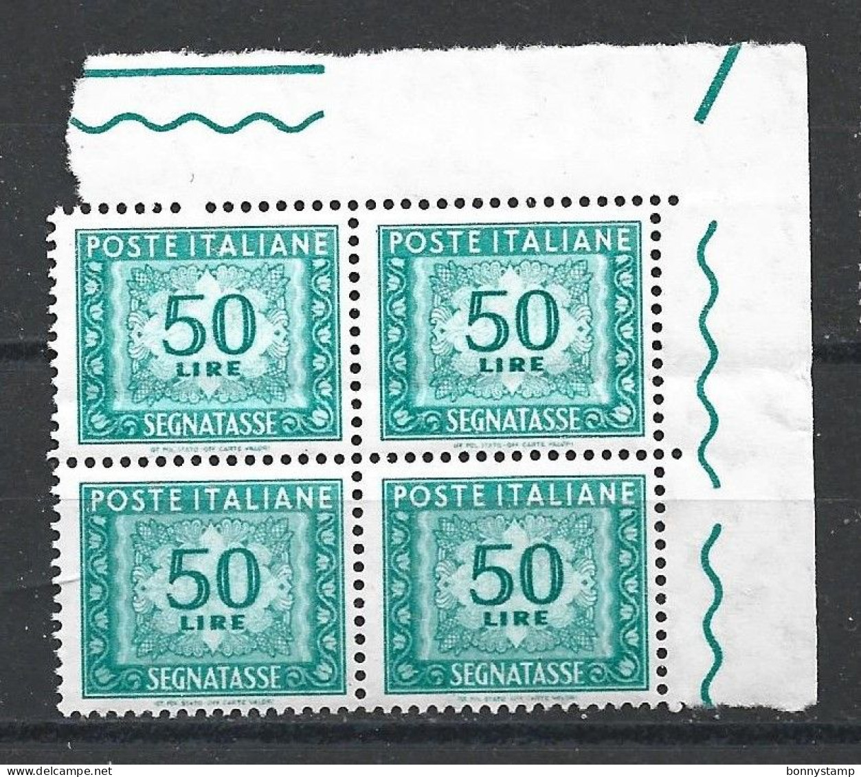 Repubblica Italiana, 1955/66 - 50 Lire Segnatasse, Fil. Stelle, Quartina - Nr.118 MNH** - Postage Due