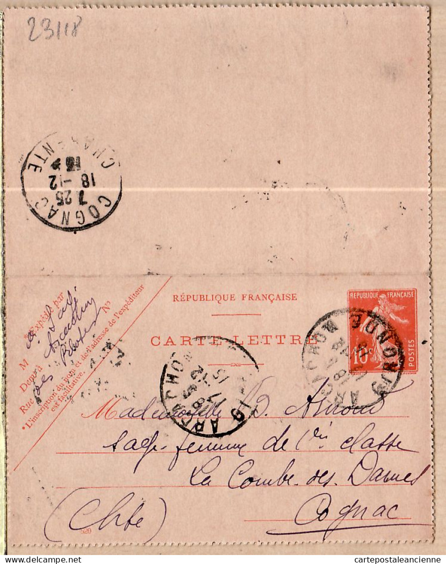 9087 /⭐ Carte-Lettre Modèle 520 Arcachon 19.12.1915 à ARNOUD Sage Femme 1er Classe La Combes Des Dames Cpaww1 - Cartes-lettres