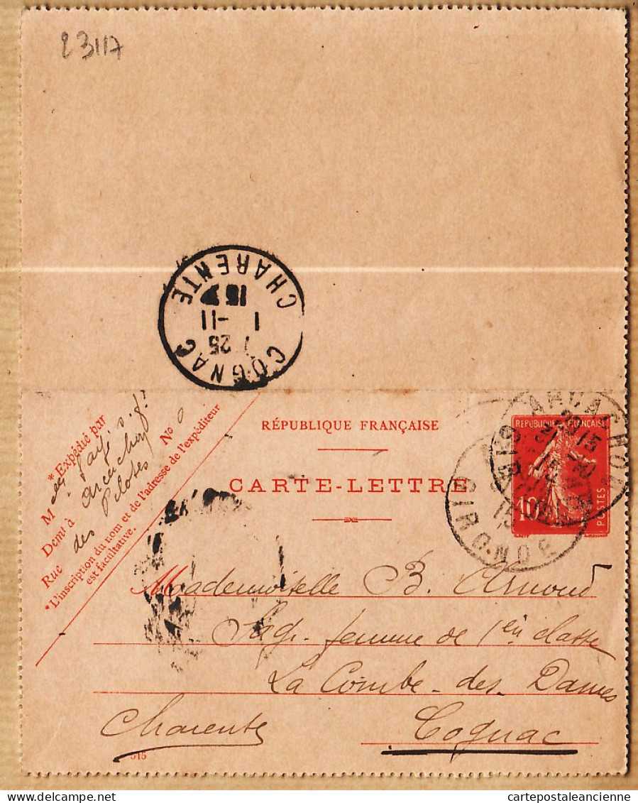 9088 /⭐ Carte-Lettre Modèle 515 Arcachon 31.10.1915 à ARNOUD Sage Femme 1er Classe La Combes Des Dames Cpaww1 - Cartes-lettres