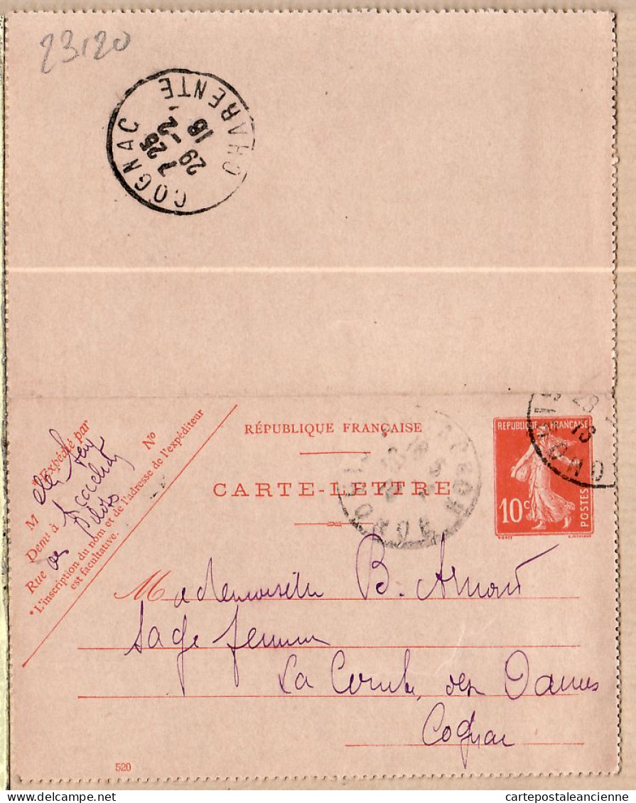 9086 /⭐ Carte-Lettre Modèle 520 Arcachon 25.02.1915 à ARNOUD Sage Femme 1er Classe La Combes Des Dames Cpaww1 - Cartes-lettres