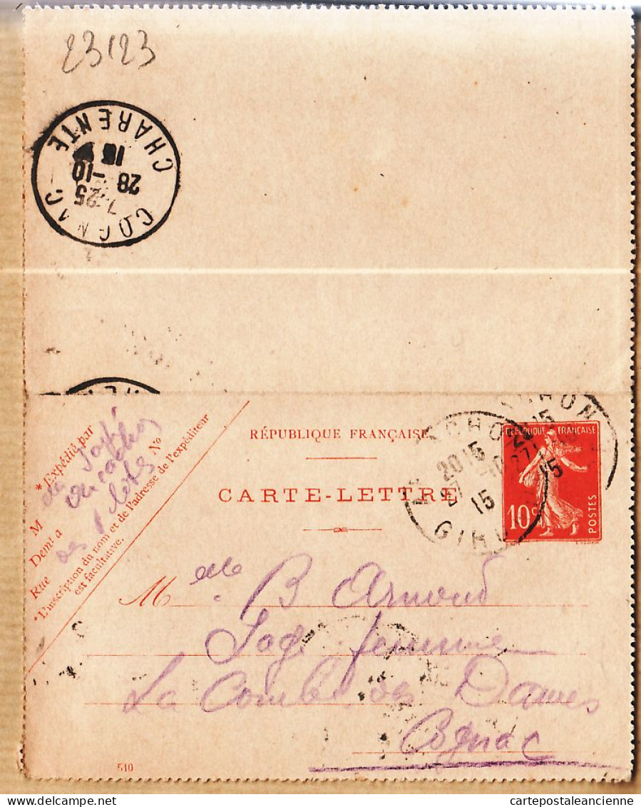9084 /⭐ Carte-Lettre Modèle 540 Arcachon 07.10.1915 à ARNOUD Sage Femme 1er Classe La Combes Des Dames Cpaww1 - Cartes-lettres