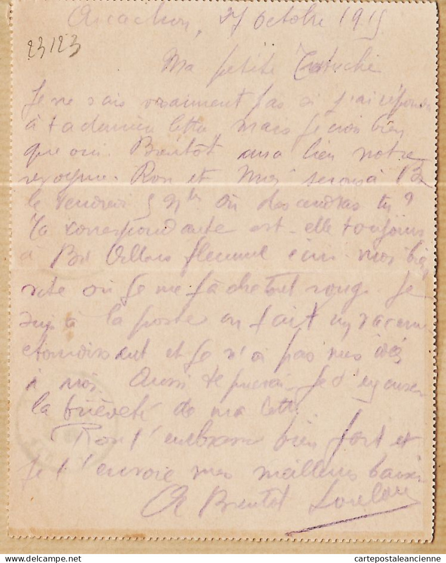 9084 /⭐ Carte-Lettre Modèle 540 Arcachon 07.10.1915 à ARNOUD Sage Femme 1er Classe La Combes Des Dames Cpaww1 - Cartes-lettres