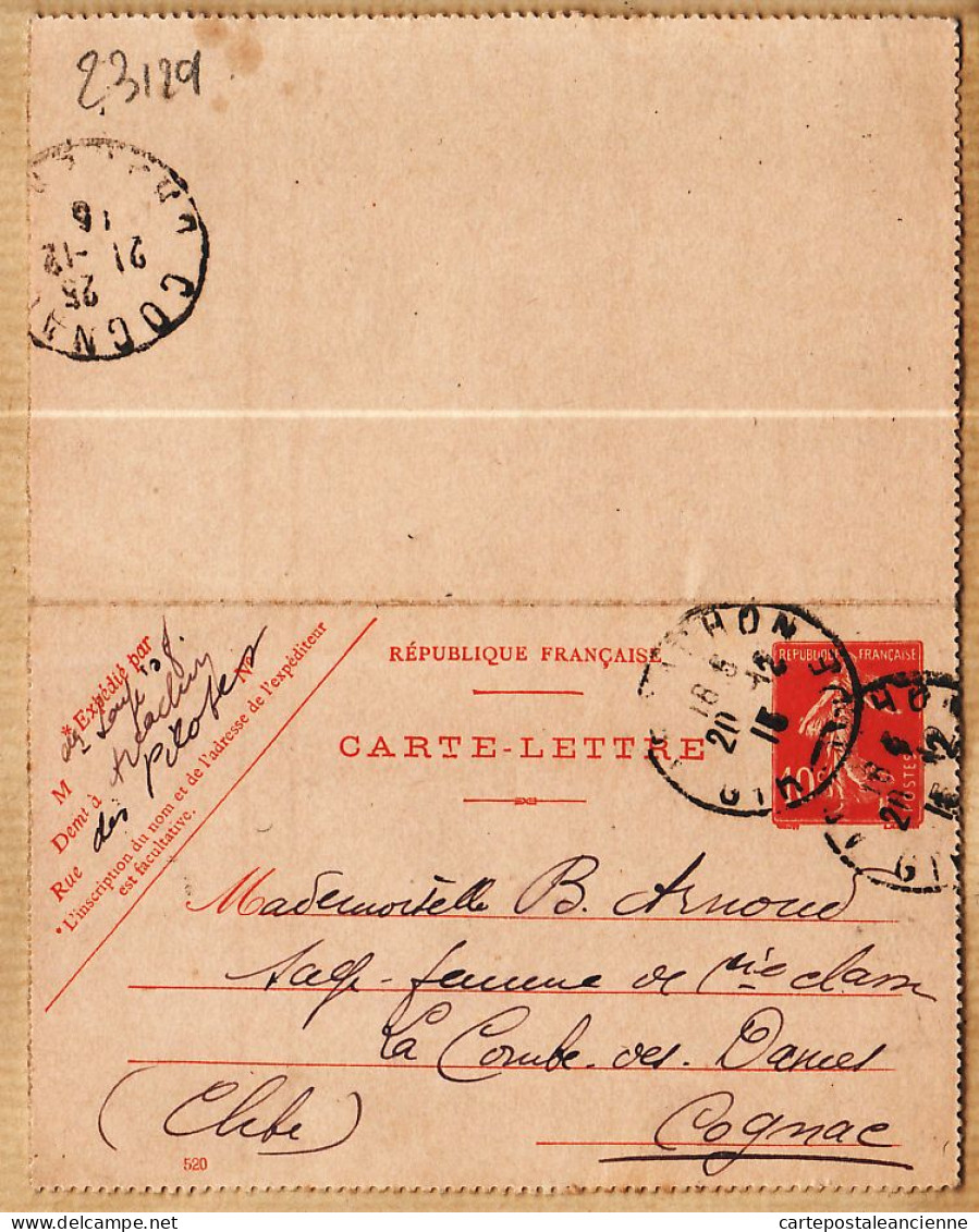 9082 /⭐ Carte-Lettre Modèle 520 Arcachon 27.02.1915 à ARNOUD Sage Femme La Combes Des Dames  Cognac Cpaww1 - Cartes-lettres