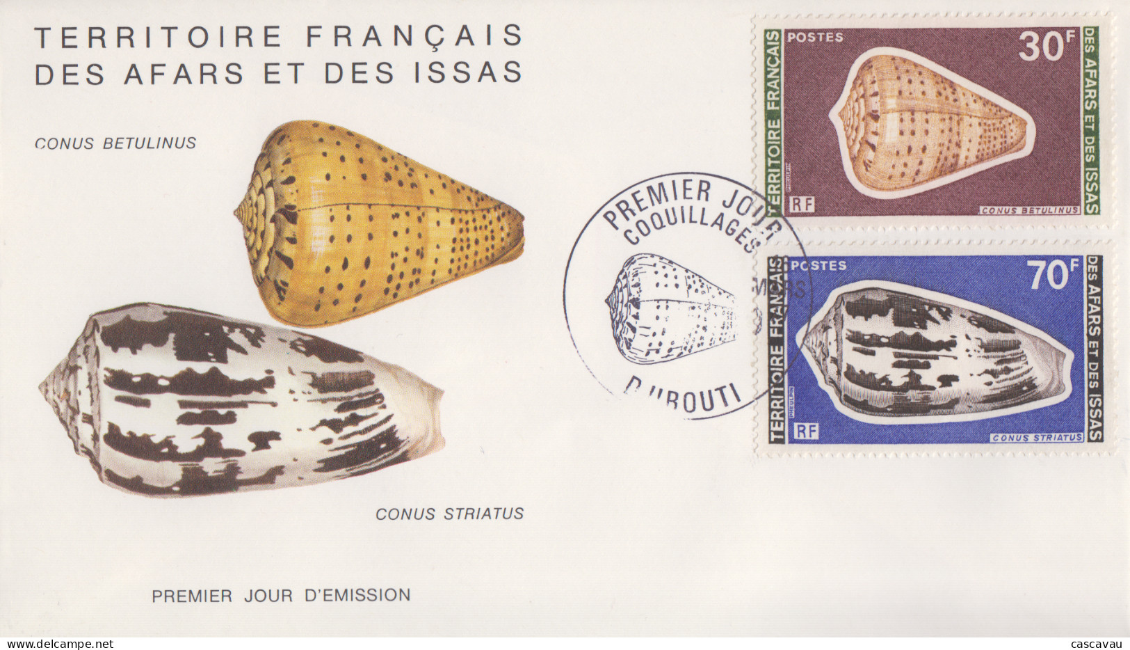 Enveloppe  FDC  1er  Jour   Territoire   Des   AFARS   Et   ISSAS    Coquillages   1976 - Coneshells