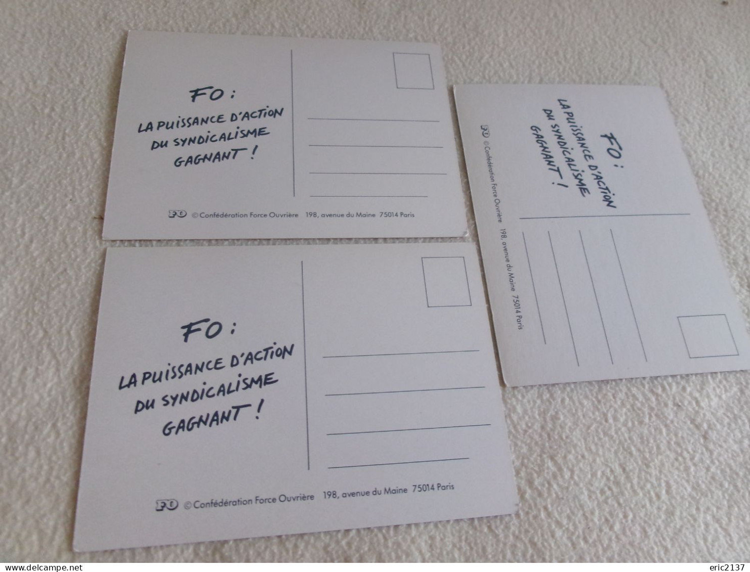 LOT DE 3 CARTES PUBLICITE POUR LA CONFEDERATION FORCE OUVRIERE (FO) - Sindacati