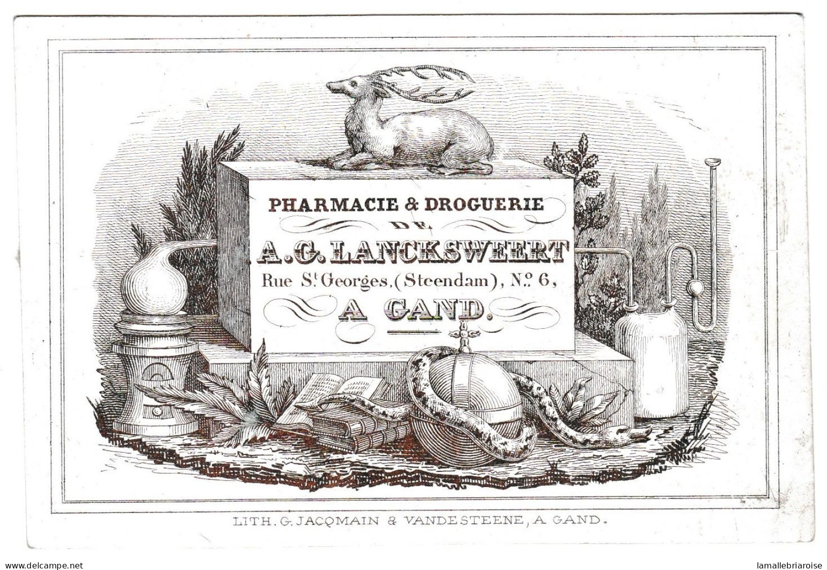 Belgique "Carte Porcelaine" Porseleinkaart, Pharmacie & Droguerie, A. C. Lankseert,Gand, Dim 119x80mm - Porcelana