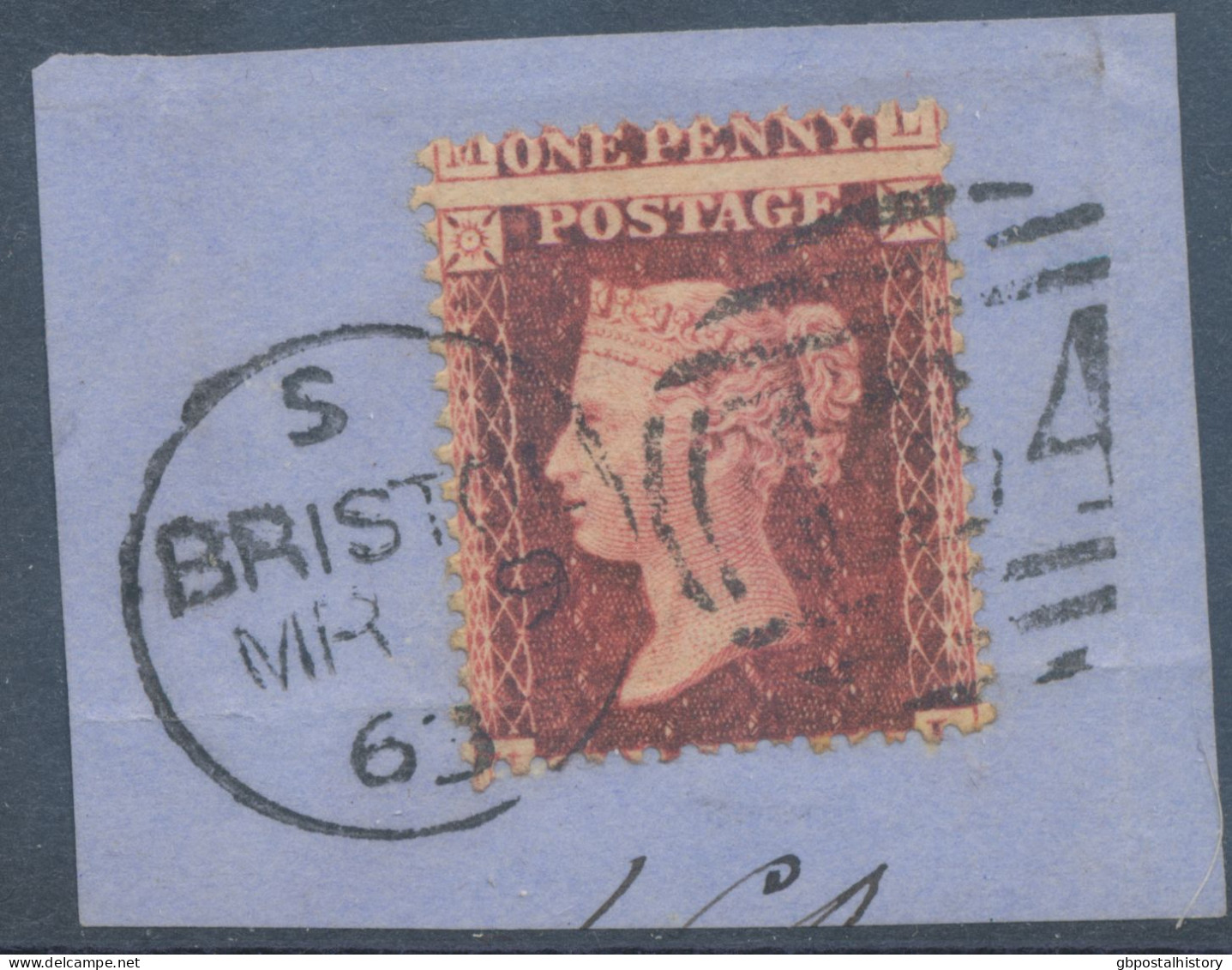 GB QV 1d Star (ML) On Piece Superb Used With Duplex Postmark „BRISTOL / 134“ (3CD)  With Very Rare VARIETY: Extremely MI - Used Stamps
