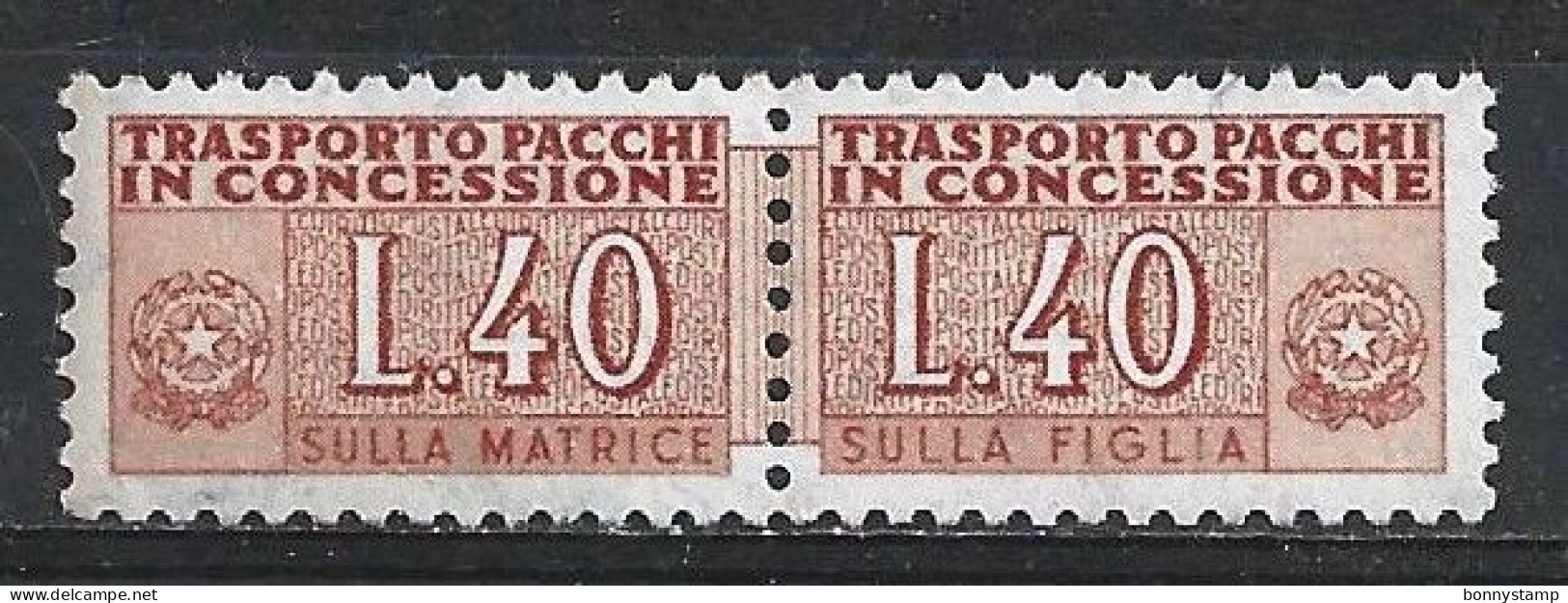 Repubblica Italiana, 1955/58 - 40 Lire Pacchi In Concessione, Fil. Stelle - Nr.5 MNH** - Pacchi In Concessione