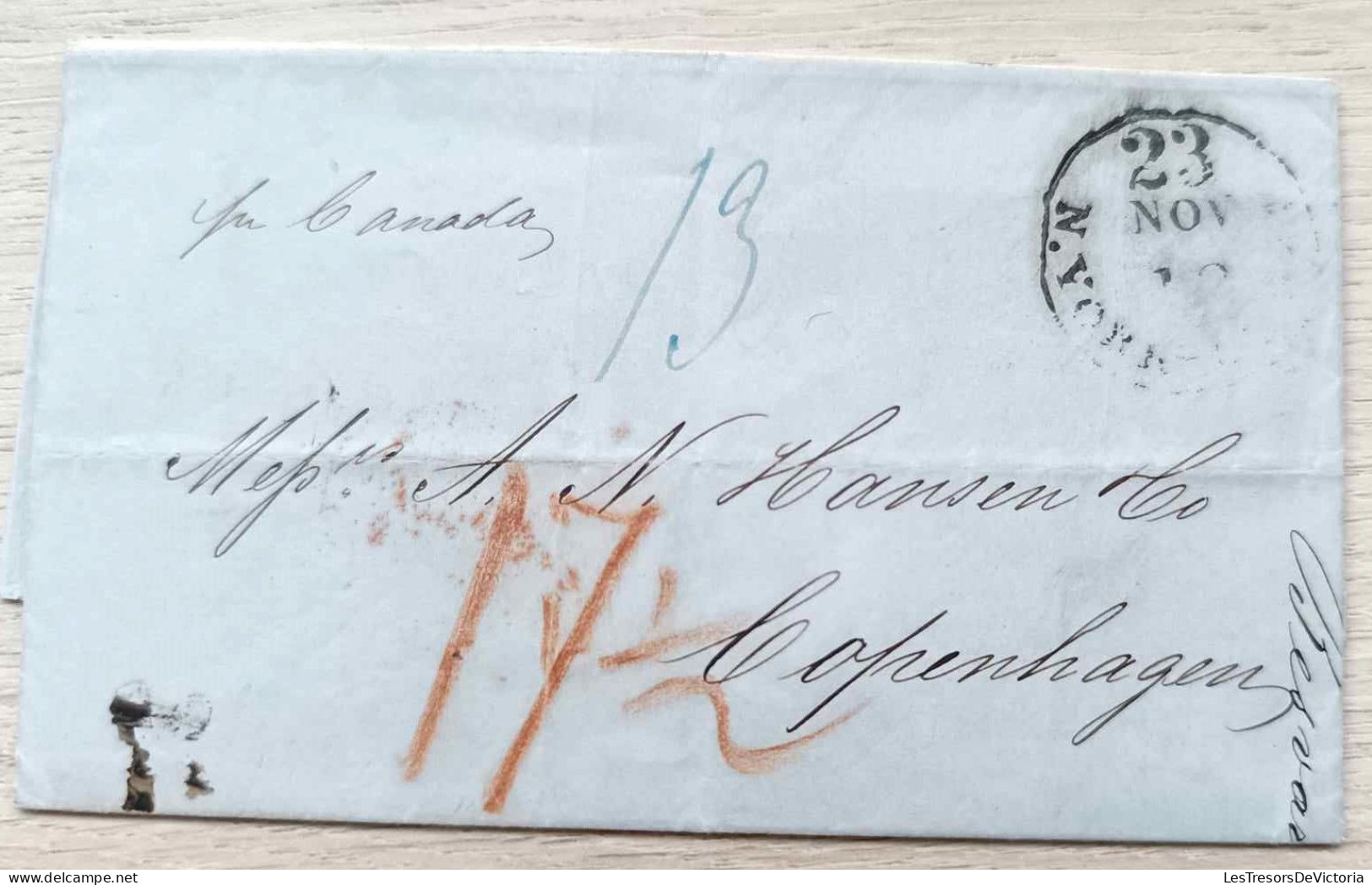 Folded Letter - New York Copenhegen - Denmark - 18 Novembre 1856 - …-1845 Prephilately