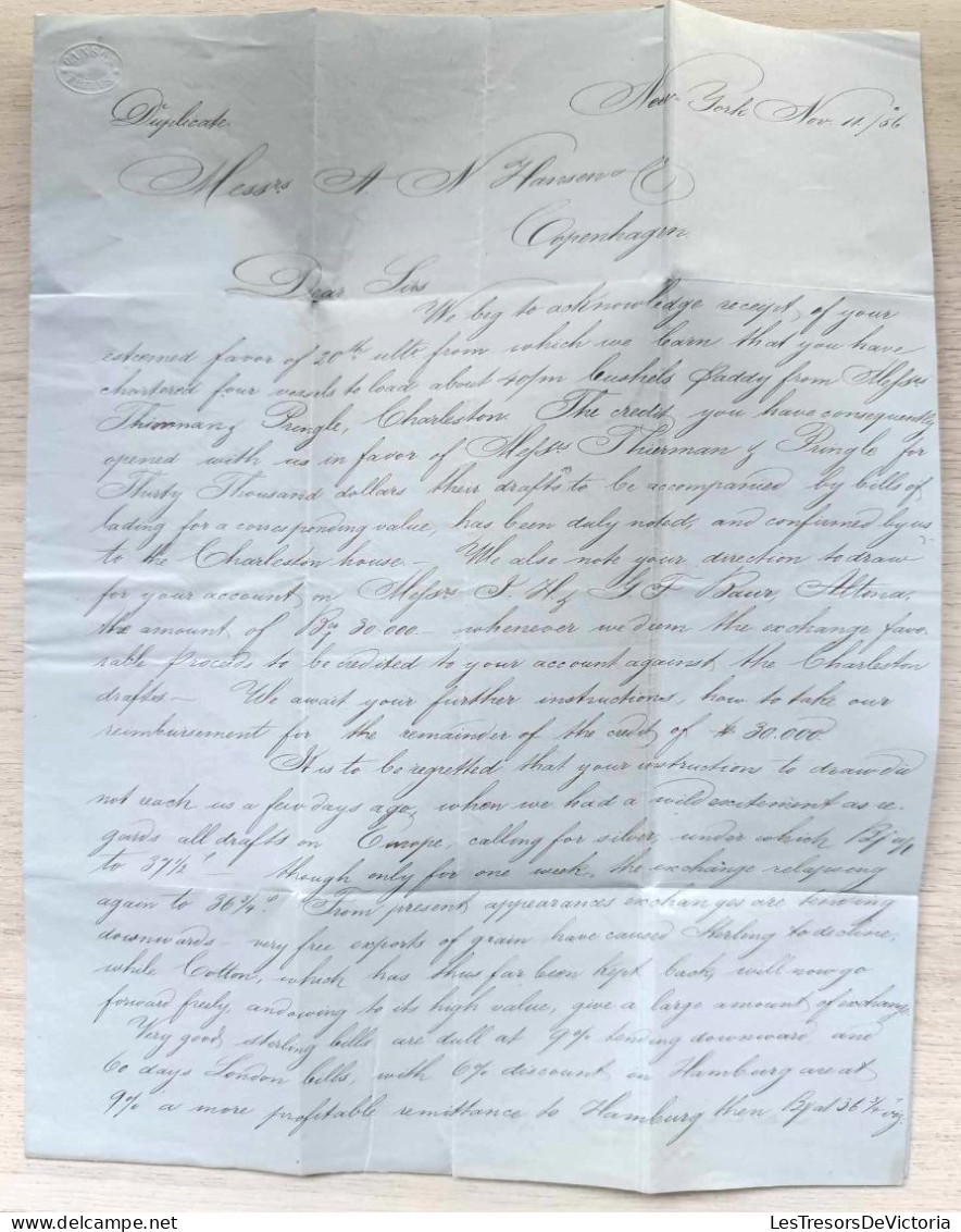 Folded Letter - New York Copenhegen - Denmark - 18 Novembre 1856 - …-1845 Préphilatélie