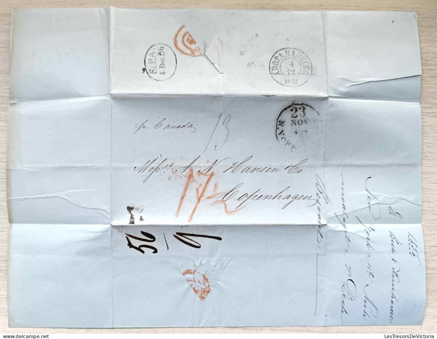 Folded Letter - New York Copenhegen - Denmark - 18 Novembre 1856 - …-1845 Préphilatélie