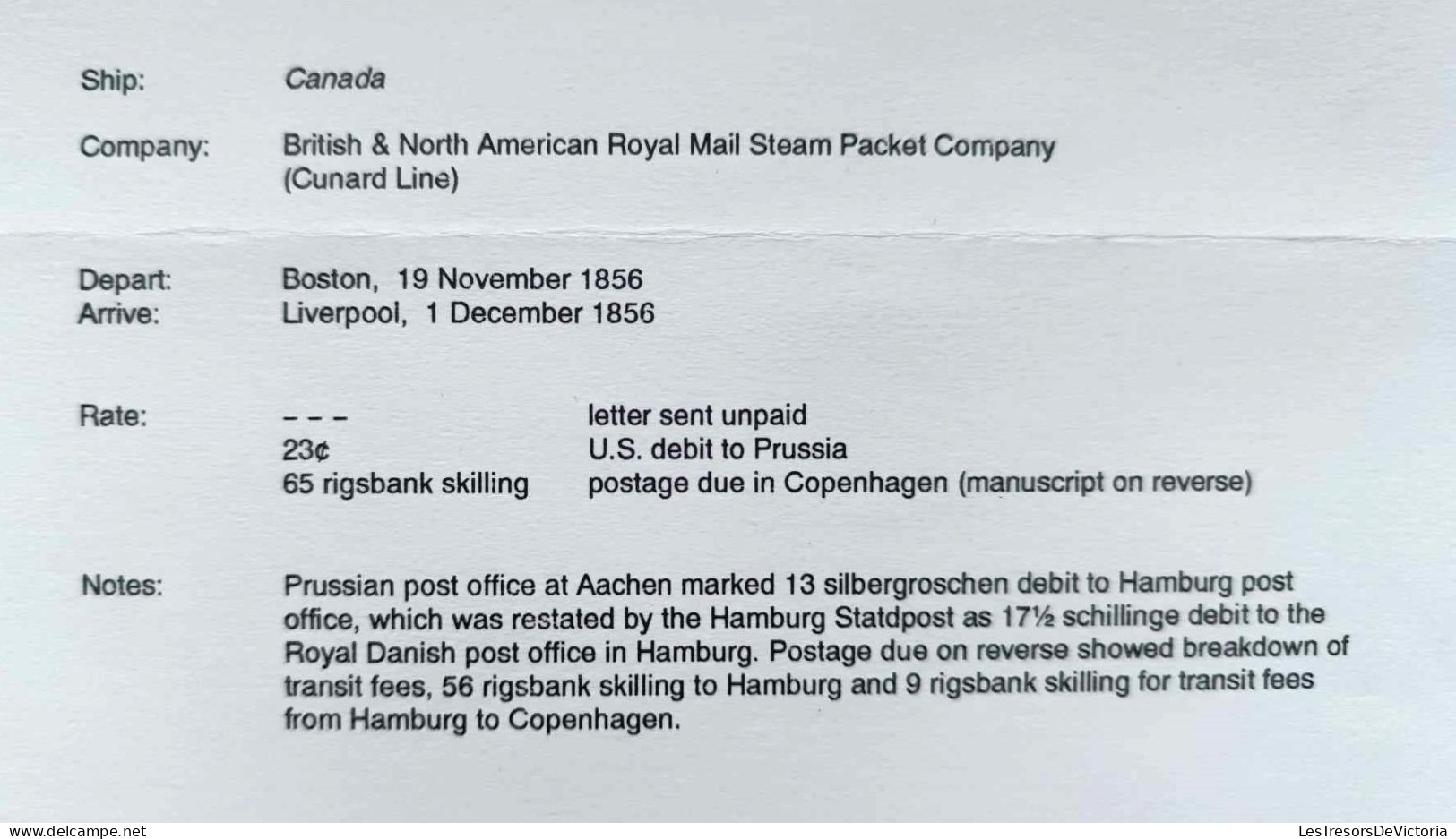 Folded Letter - New York Copenhegen - Denmark - 18 Novembre 1856 - …-1845 Prefilatelia
