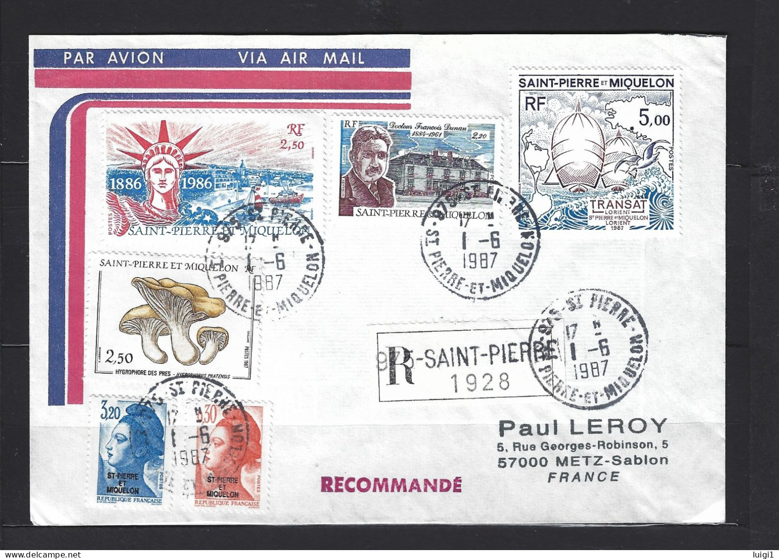 Courrier Philatélique Recommandé Pour La France. En Affranchissement Composé Du1-16-1987- 975 St Pierre Et Miquelon. TB - Covers & Documents