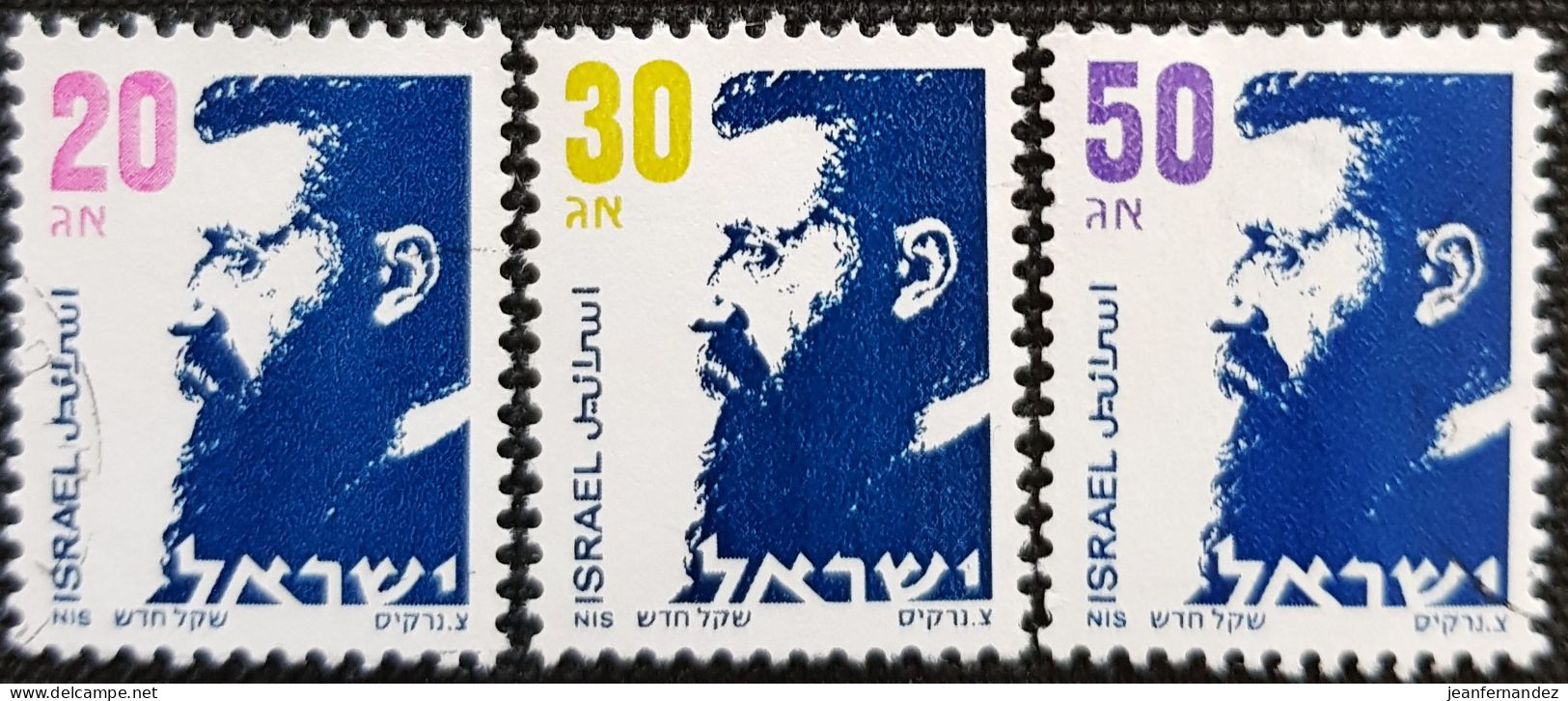 Israel 1986 Definitive - Dr Theodor Herzl  Stampworld N° 1020 à 1022 - Usados (sin Tab)