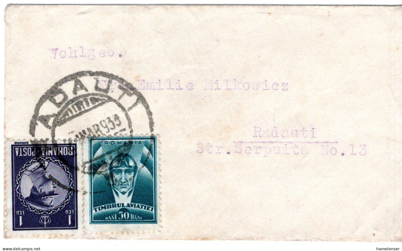 76319 - Rumänien - 1933 - 1L Ferdinand EF A OrtsBf RADAUTI - Cartas & Documentos