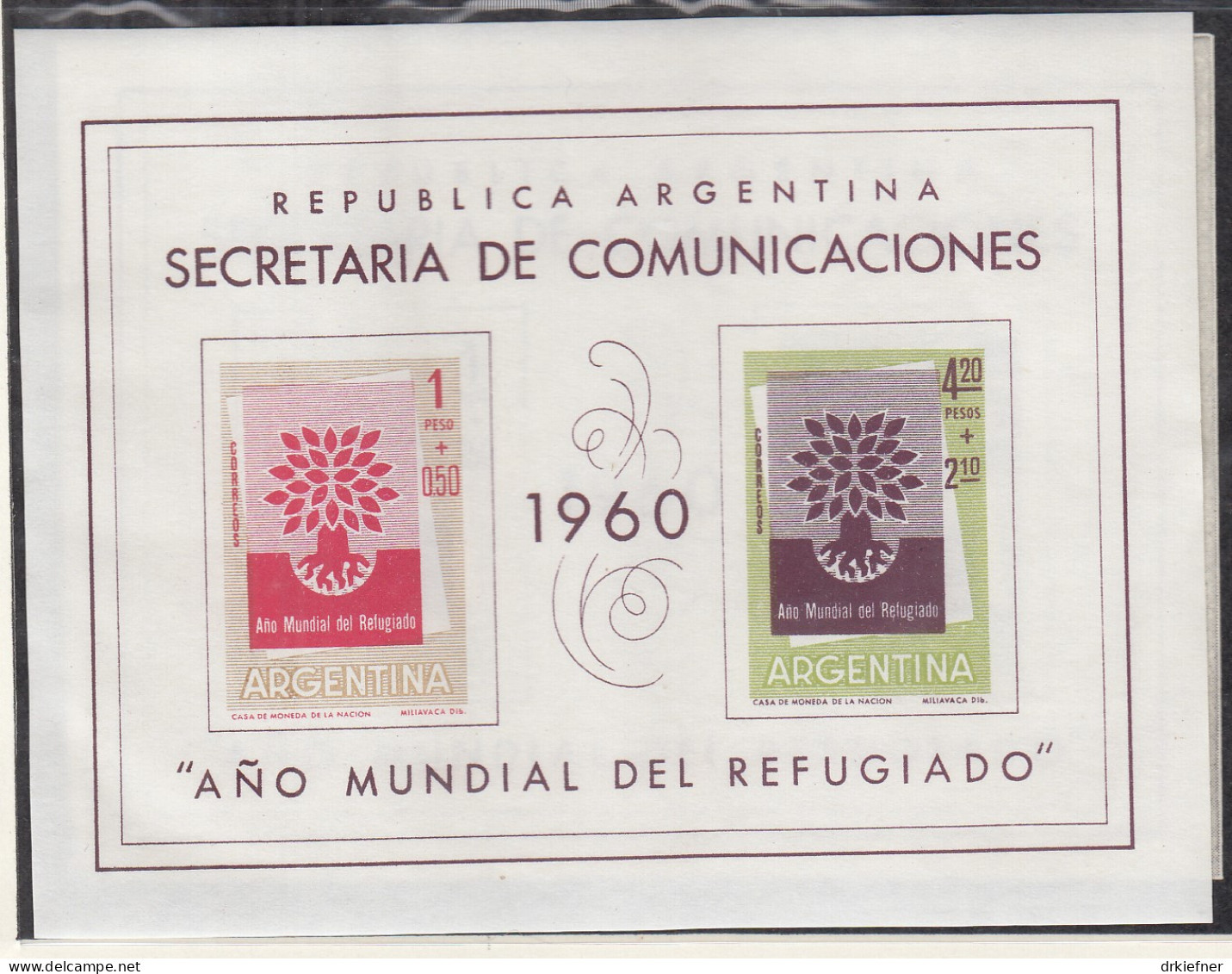 ARGENTINIEN  Block 12 Y, Postfrisch **, Weltflüchtlingsjahr, 1960 - Blocs-feuillets