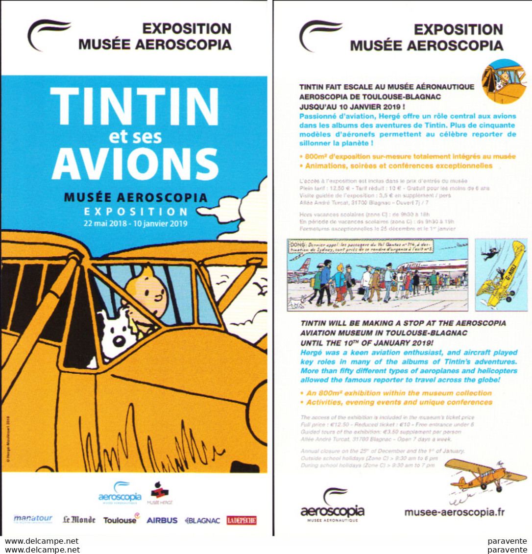 TINTIN : Flyer Exposition TINTIN ET SES AVIONS 2019 - Hergé