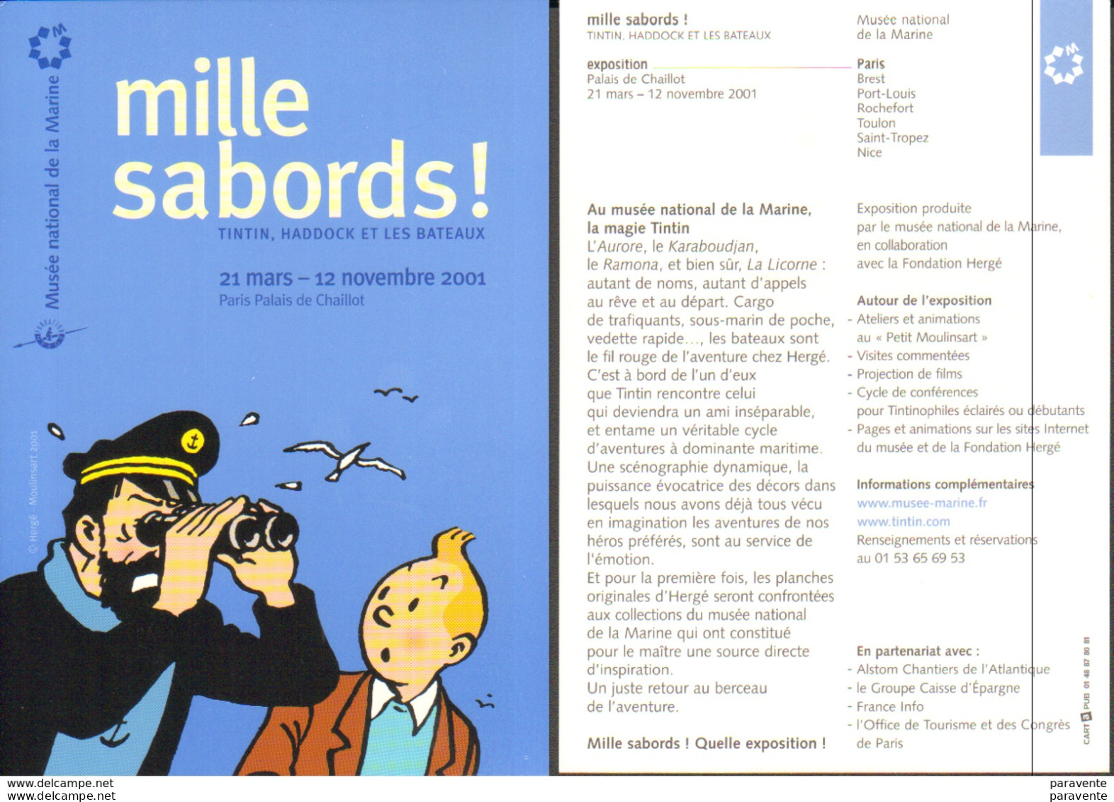 TINTIN : Carte Annonce Expo MILLE SABORDS - Hergé