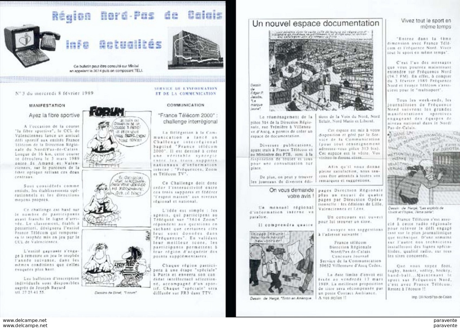 TINTIN , BLAKE ET MORTIMER , BINET : Flyer FRANCE TELECOM 1989 - Hergé