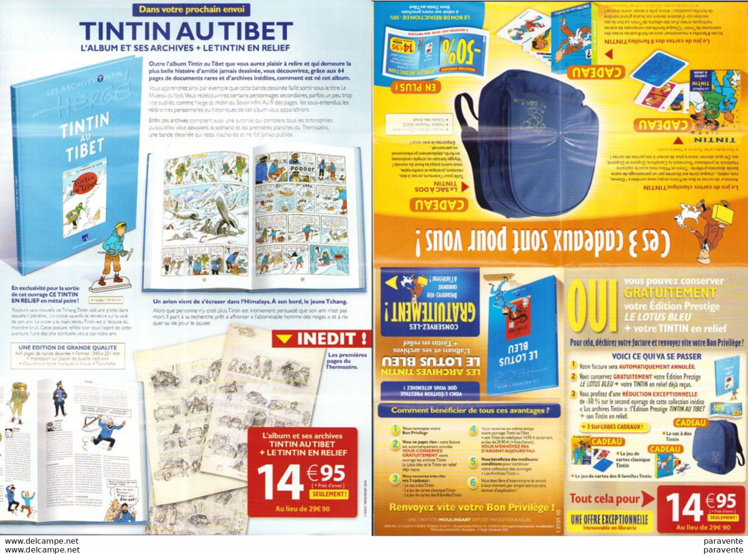 TINTIN : Dépliant ARCHIVES TINTIN En 2010 - Tintin