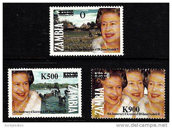 Zm0766 Zambia 1997, SG 766-68 Surcharges On 1992 Queen Issue  MNH - Zambie (1965-...)